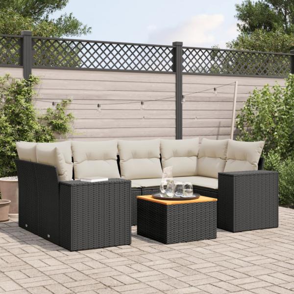 ARDEBO.de - 7-tlg. Garten-Sofagarnitur mit Kissen Schwarz Poly Rattan