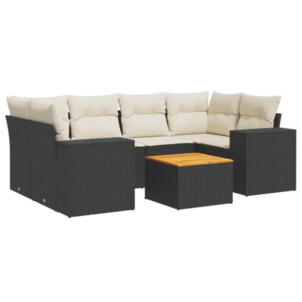 7-tlg. Garten-Sofagarnitur mit Kissen Schwarz Poly Rattan