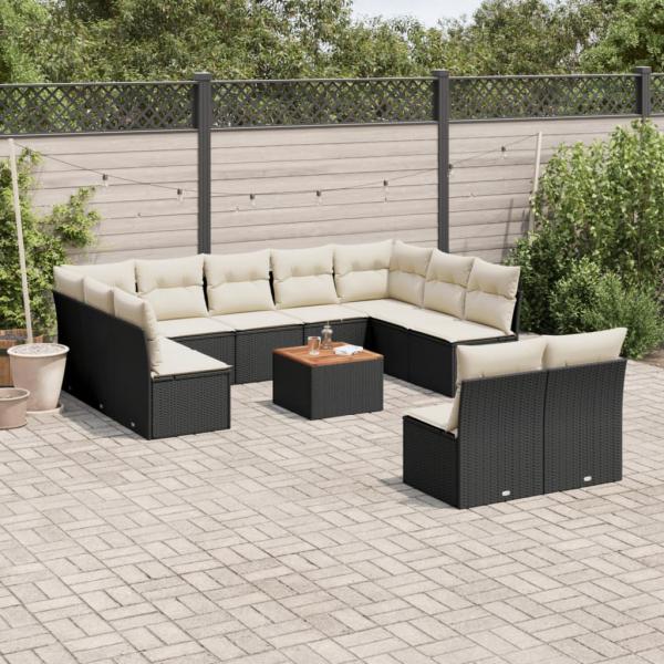 ARDEBO.de - 12-tlg. Garten-Sofagarnitur mit Kissen Schwarz Poly Rattan