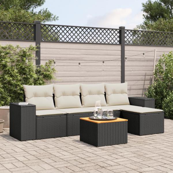 ARDEBO.de - 6-tlg. Garten-Sofagarnitur mit Kissen Schwarz Poly Rattan