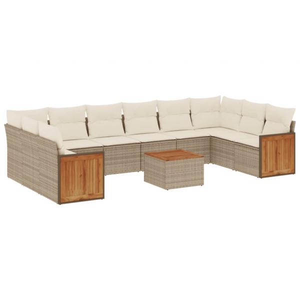 11-tlg. Garten-Sofagarnitur mit Kissen Beige Poly Rattan