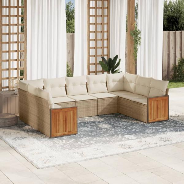 ARDEBO.de - 9-tlg. Garten-Sofagarnitur mit Kissen Beige Poly Rattan