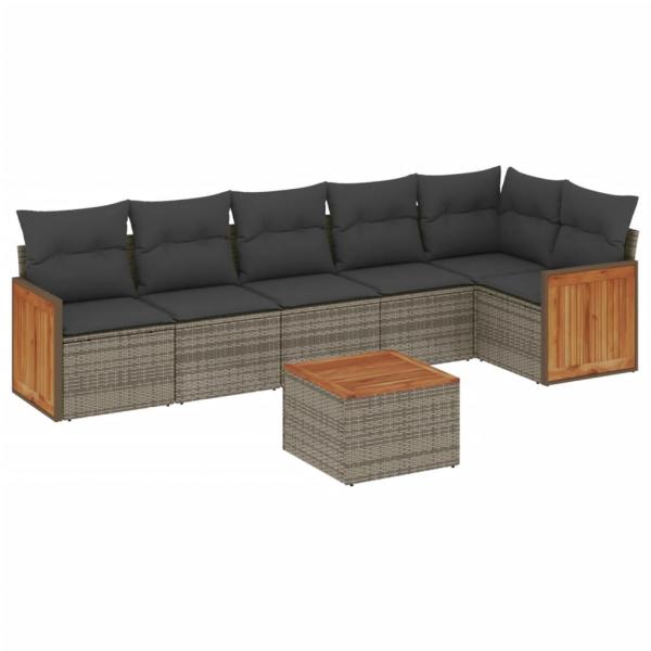 7-tlg. Garten-Sofagarnitur mit Kissen Grau Poly Rattan