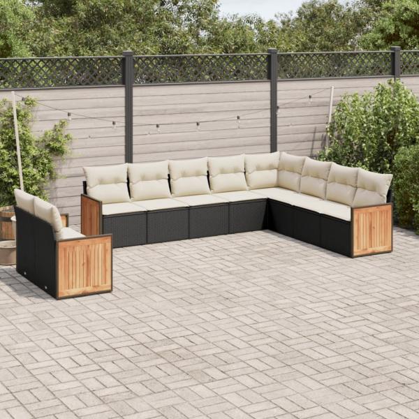 ARDEBO.de - 10-tlg. Garten-Sofagarnitur mit Kissen Schwarz Poly Rattan