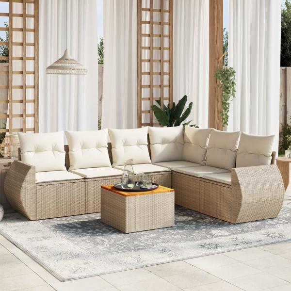 ARDEBO.de - 7-tlg. Garten-Sofagarnitur mit Kissen Beige Poly Rattan