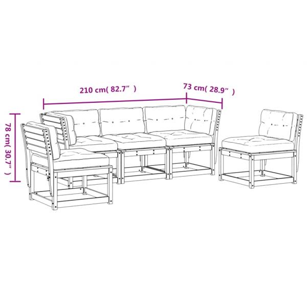 5-tlg. Garten-Sofagarnitur mit Kissen Wachsbraun Kiefernholz