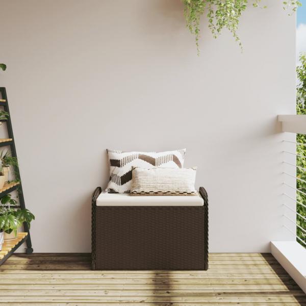 Sitzbank mit Stauraum & Kissen Braun 80x51x52 cm Poly Rattan