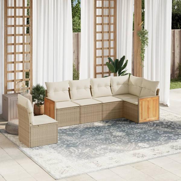 ARDEBO.de - 6-tlg. Garten-Sofagarnitur mit Kissen Beige Poly Rattan