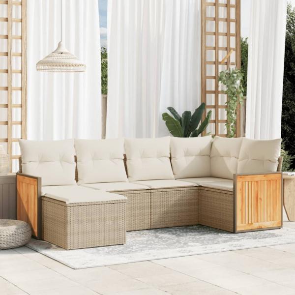 ARDEBO.de - 6-tlg. Garten-Sofagarnitur mit Kissen Beige Poly Rattan