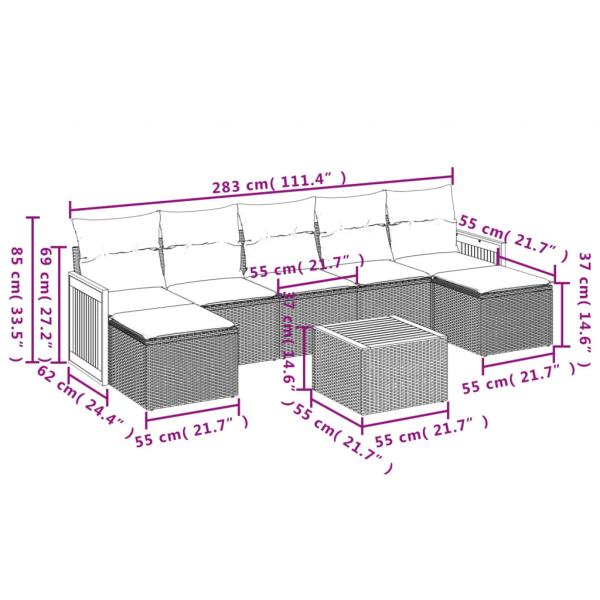 8-tlg. Garten-Sofagarnitur mit Kissen Schwarz Poly Rattan