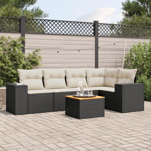 ARDEBO.de - 6-tlg. Garten-Sofagarnitur mit Kissen Schwarz Poly Rattan