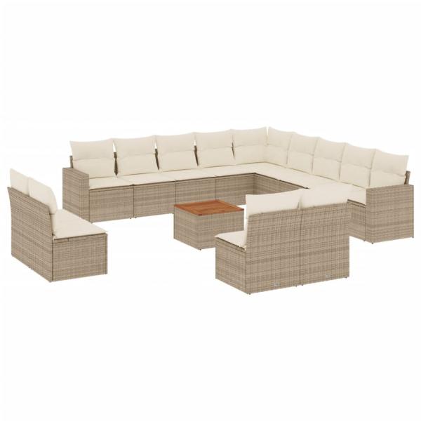 14-tlg. Garten-Sofagarnitur mit Kissen Beige Poly Rattan