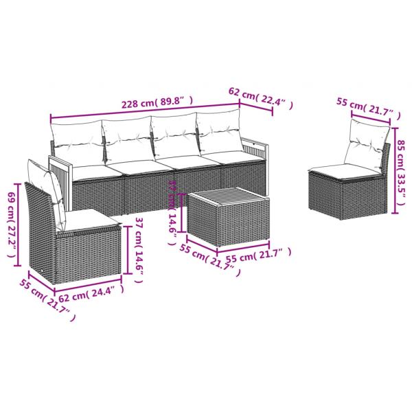 7-tlg. Garten-Sofagarnitur mit Kissen Schwarz Poly Rattan