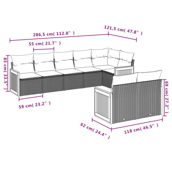 8-tlg. Garten-Sofagarnitur mit Kissen Grau Poly Rattan