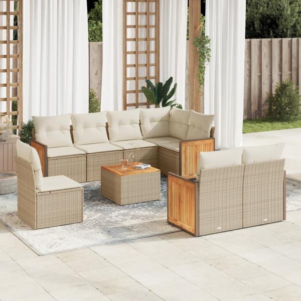 ARDEBO.de - 9-tlg. Garten-Sofagarnitur mit Kissen Beige Poly Rattan