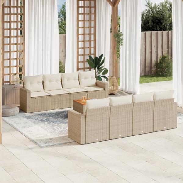 ARDEBO.de - 9-tlg. Garten-Sofagarnitur mit Kissen Beige Poly Rattan