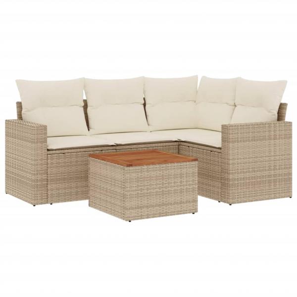 5-tlg. Garten-Sofagarnitur mit Kissen Beige Poly Rattan