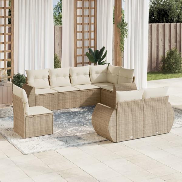 ARDEBO.de - 8-tlg. Garten-Sofagarnitur mit Kissen Beige Poly Rattan