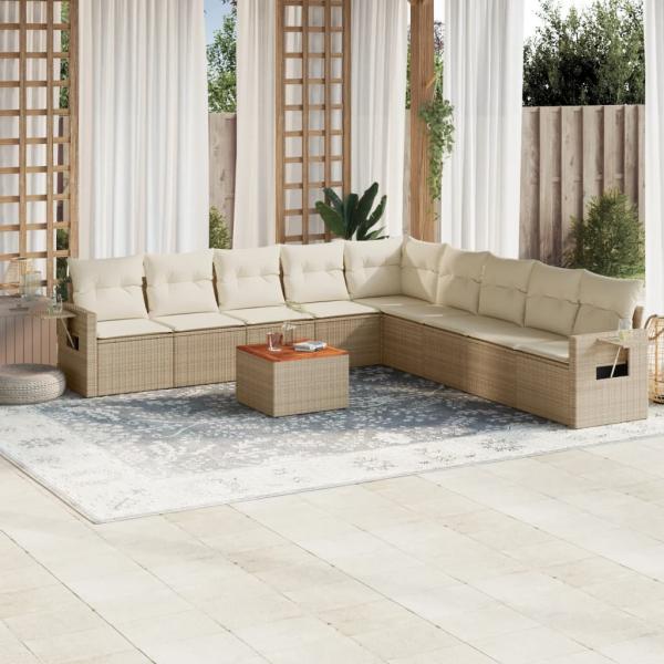 ARDEBO.de - 10-tlg. Garten-Sofagarnitur mit Kissen Beige Poly Rattan