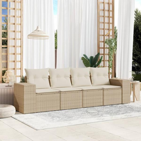 ARDEBO.de - 4-tlg. Garten-Sofagarnitur mit Kissen Beige Poly Rattan