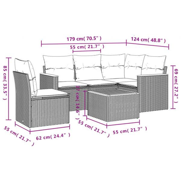 6-tlg. Garten-Sofagarnitur mit Kissen Beige Poly Rattan