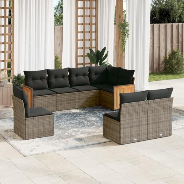 ARDEBO.de - 8-tlg. Garten-Sofagarnitur mit Kissen Grau Poly Rattan