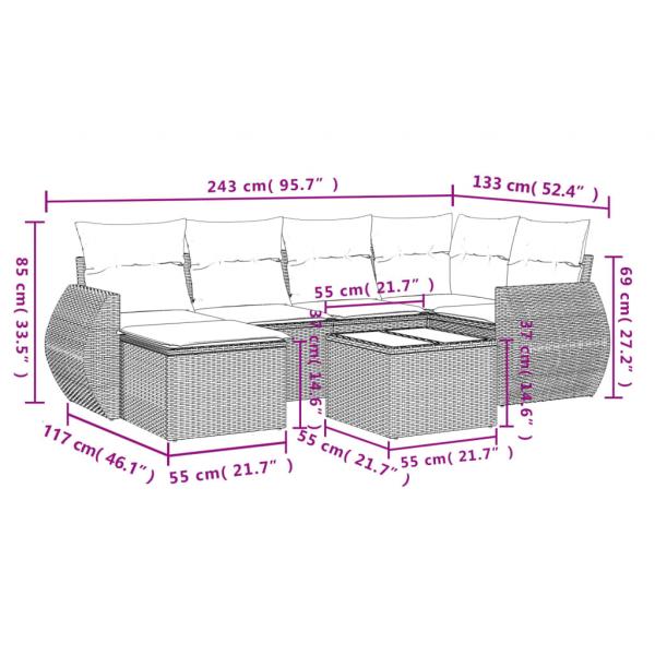 7-tlg. Garten-Sofagarnitur mit Kissen Beige Poly Rattan