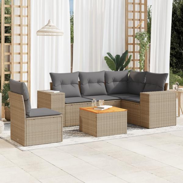 ARDEBO.de - 6-tlg. Garten-Sofagarnitur mit Kissen Beige Poly Rattan