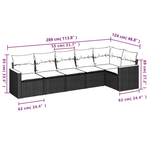 6-tlg. Garten-Sofagarnitur mit Kissen Beige Poly Rattan