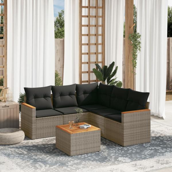 ARDEBO.de - 6-tlg. Garten-Sofagarnitur mit Kissen Grau Poly Rattan