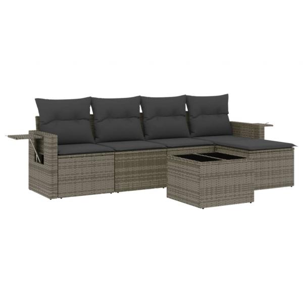 6-tlg. Garten-Sofagarnitur mit Kissen Grau Poly Rattan