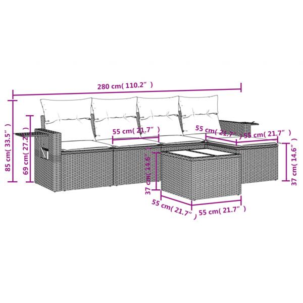 6-tlg. Garten-Sofagarnitur mit Kissen Grau Poly Rattan