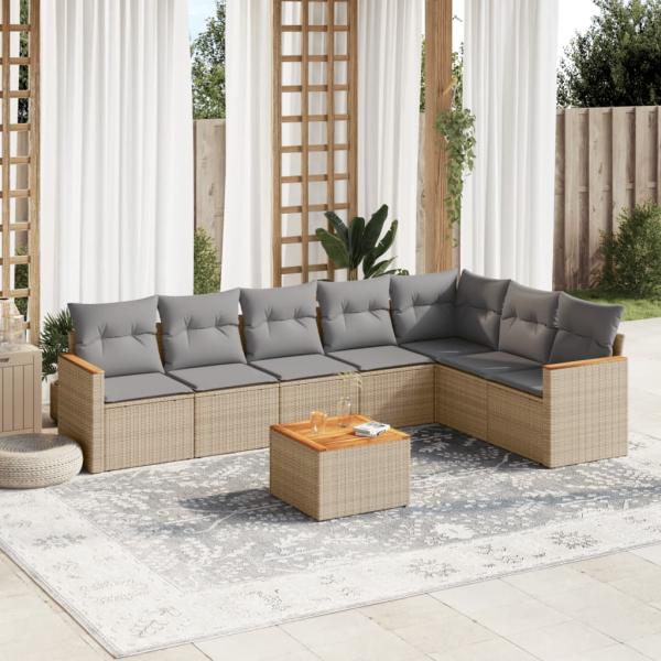 ARDEBO.de - 8-tlg. Garten-Sofagarnitur mit Kissen Beige Poly Rattan