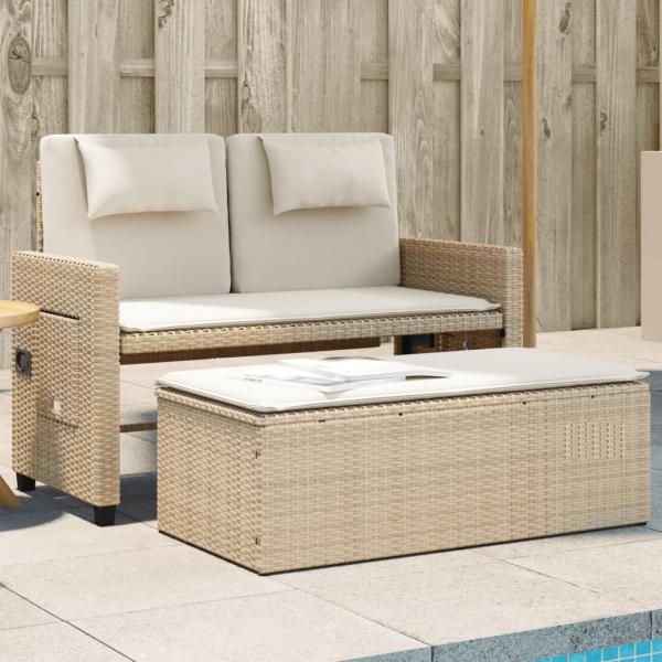 ARDEBO.de - Gartenbank Verstellbar mit Kissen Beige Poly Rattan