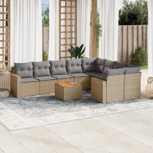 ARDEBO.de - 10-tlg. Garten-Sofagarnitur mit Kissen Beige Poly Rattan