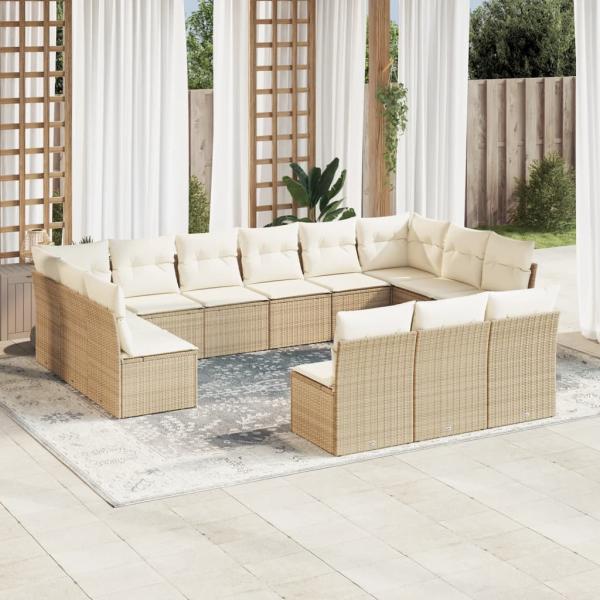 ARDEBO.de - 13-tlg. Garten-Sofagarnitur mit Kissen Beige Poly Rattan