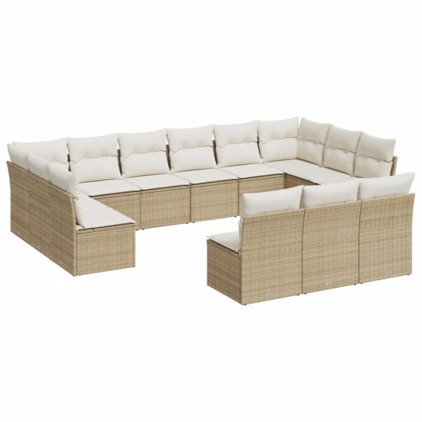 13-tlg. Garten-Sofagarnitur mit Kissen Beige Poly Rattan