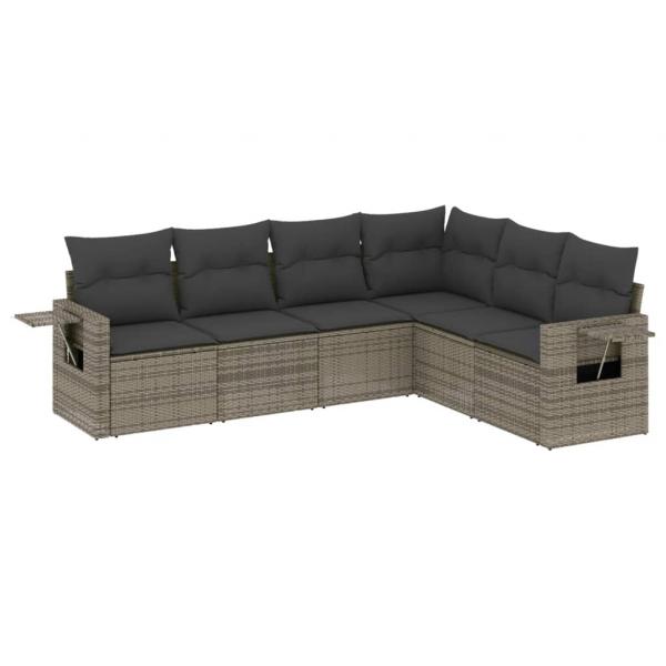 6-tlg. Garten-Sofagarnitur mit Kissen Grau Poly Rattan