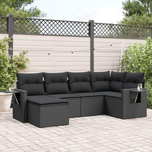 ARDEBO.de - 6-tlg. Garten-Sofagarnitur mit Kissen Schwarz Poly Rattan