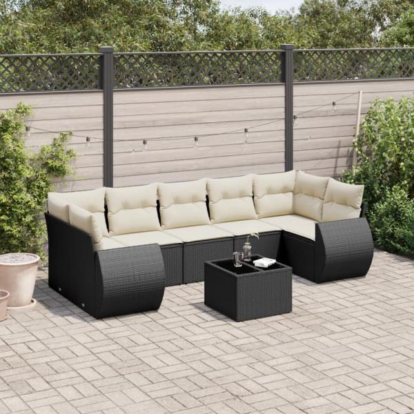 ARDEBO.de - 8-tlg. Garten-Sofagarnitur mit Kissen Schwarz Poly Rattan