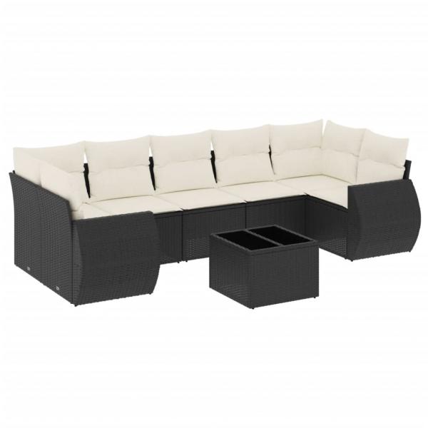 8-tlg. Garten-Sofagarnitur mit Kissen Schwarz Poly Rattan