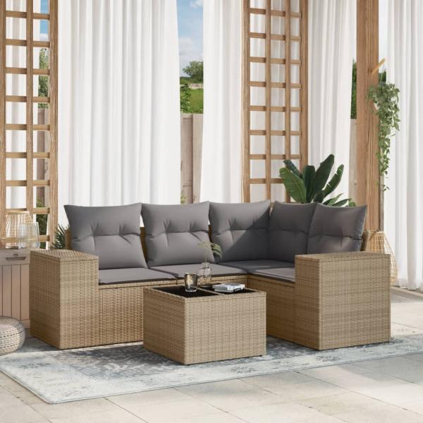 ARDEBO.de - 5-tlg. Garten-Sofagarnitur mit Kissen Beige Poly Rattan