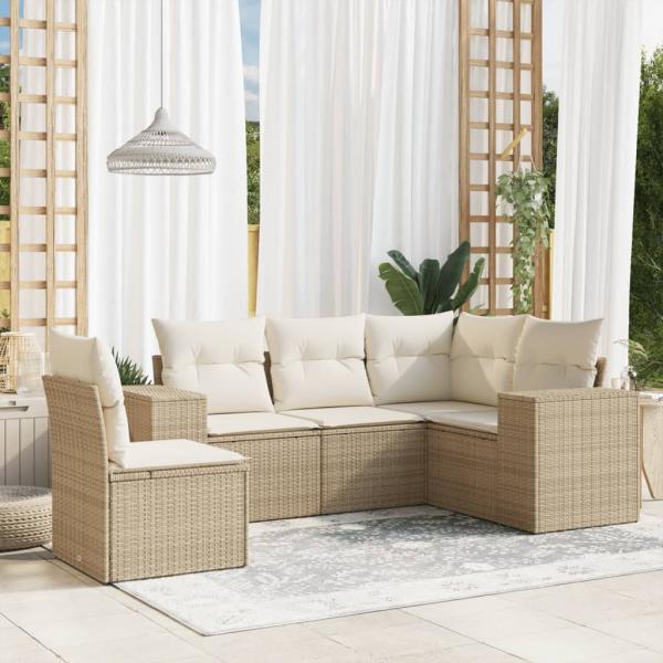 ARDEBO.de - 5-tlg. Garten-Sofagarnitur mit Kissen Beige Poly Rattan