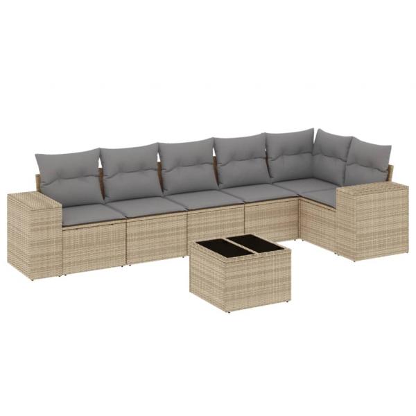 7-tlg. Garten-Sofagarnitur mit Kissen Beige Poly Rattan