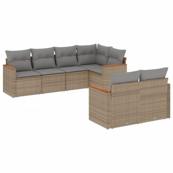 7-tlg. Garten-Sofagarnitur mit Kissen Beige Poly Rattan