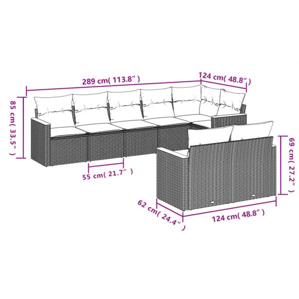 8-tlg. Garten-Sofagarnitur mit Kissen Grau Poly Rattan