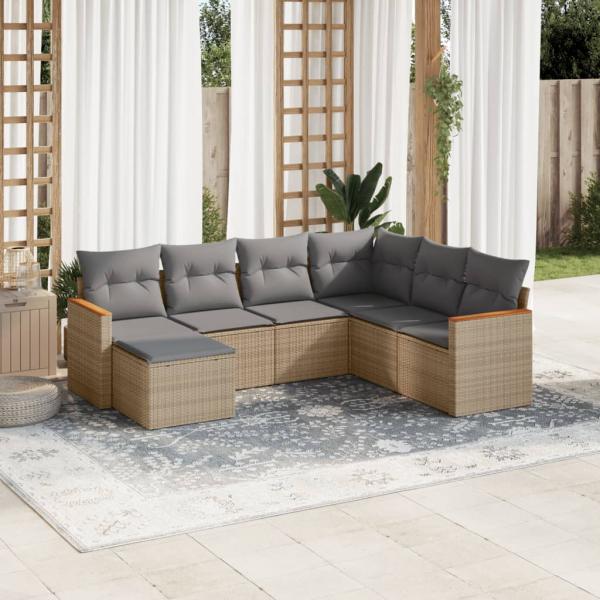 ARDEBO.de - 7-tlg. Garten-Sofagarnitur mit Kissen Beige Poly Rattan