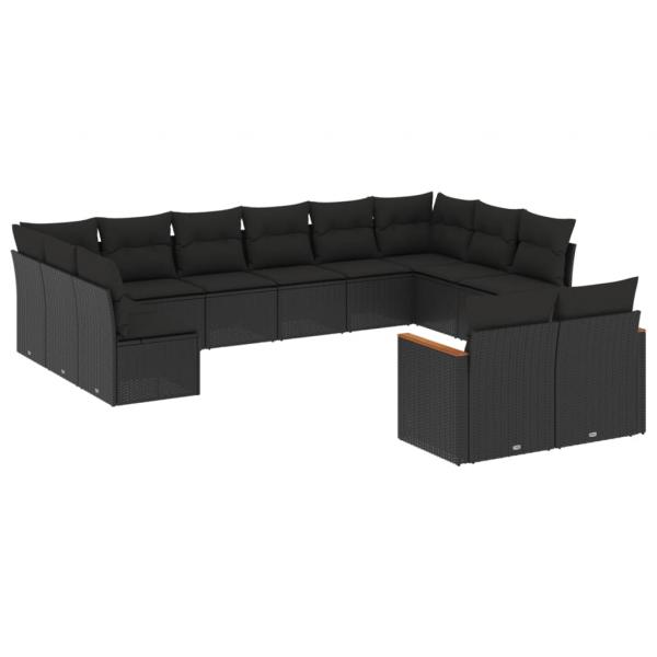 12-tlg. Garten-Sofagarnitur mit Kissen Schwarz Poly Rattan