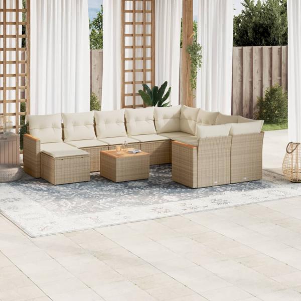 ARDEBO.de - 11-tlg. Garten-Sofagarnitur mit Kissen Beige Poly Rattan