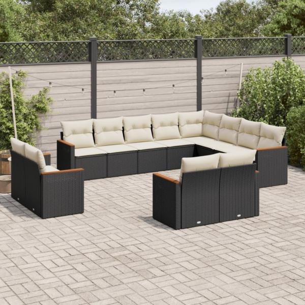 ARDEBO.de - 12-tlg. Garten-Sofagarnitur mit Kissen Schwarz Poly Rattan